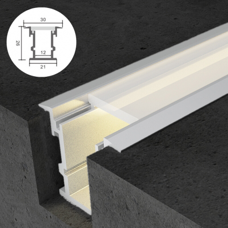 Profilé en aluminium STRIPLINE ENCASTRÉ 21X26mm - 2 mètres